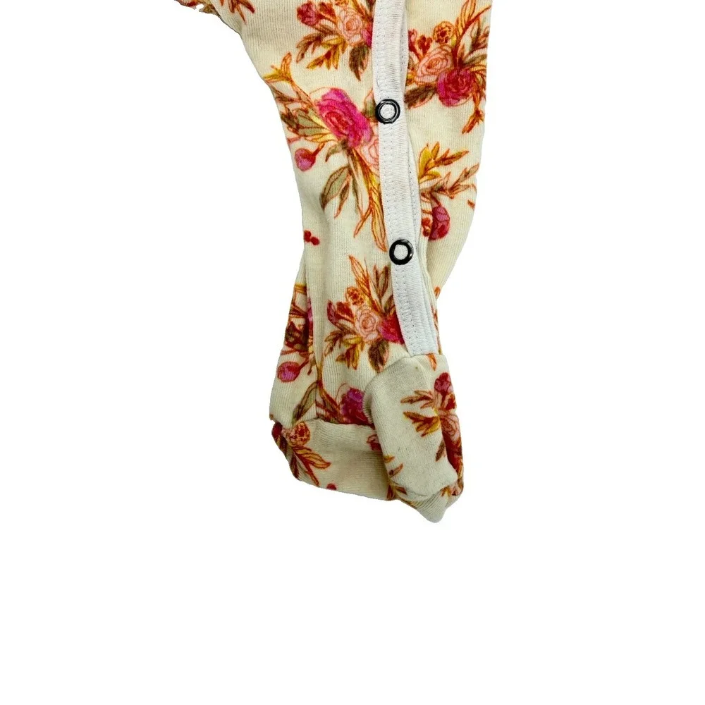 Milkbarn Pink/Cream/Green Floral Bamboo Knit Snap Front Footie-3-6 mos